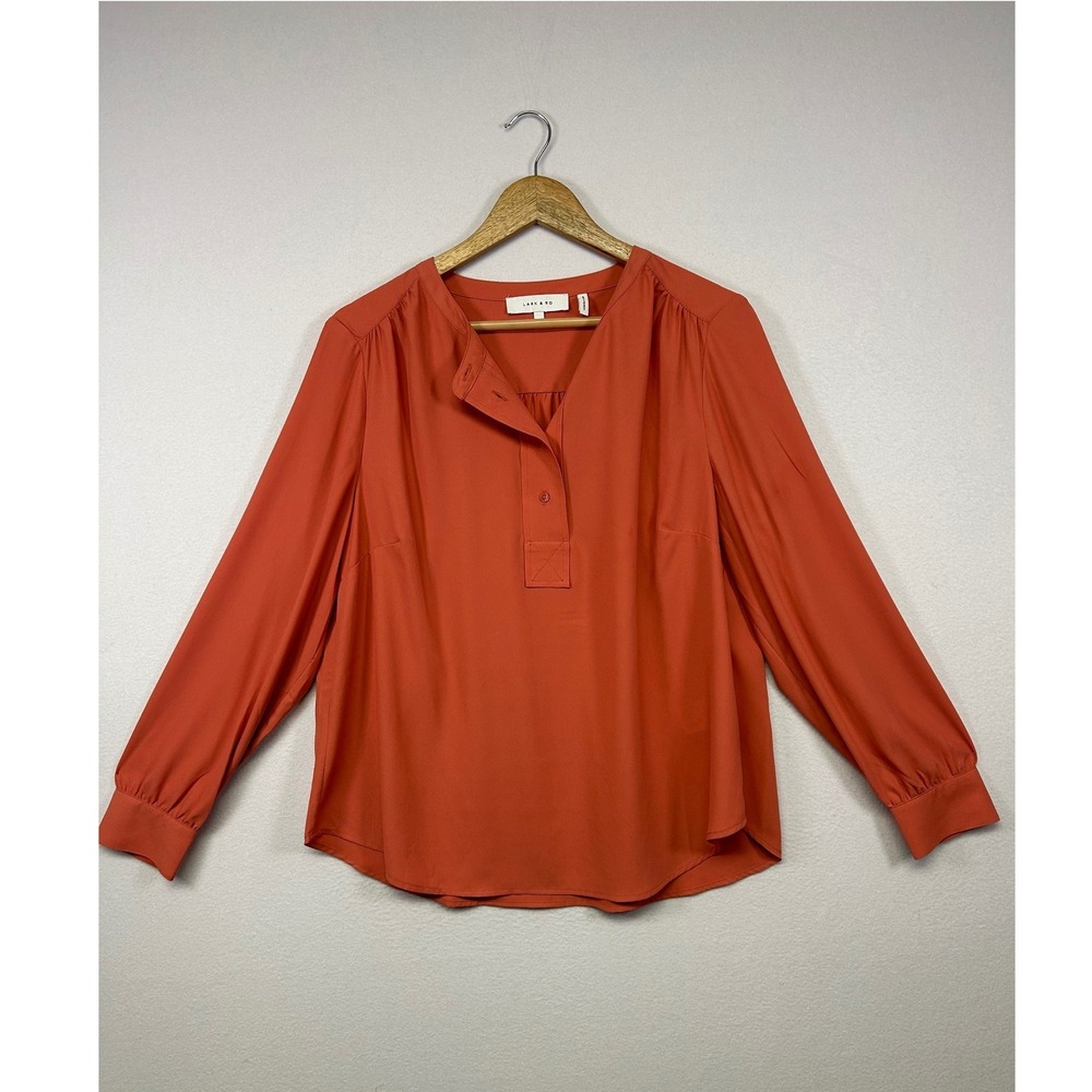 Business‎ Casual Lark & Ro Women 14 Henley V-Neck Long Sleeve Blouse